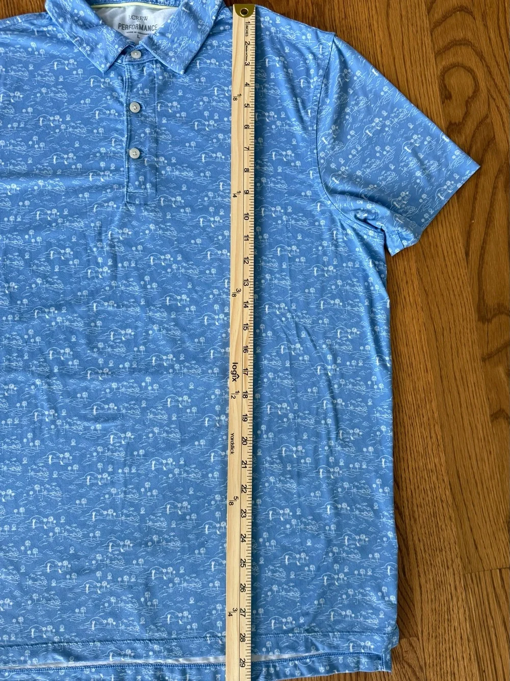 J. Crew Light Blue Tropical Print Performance Polo